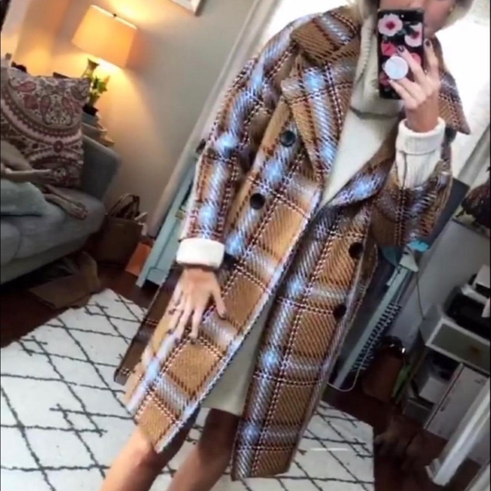 Goodnight Macaroon Plaid Brown Double-Breasted Coat